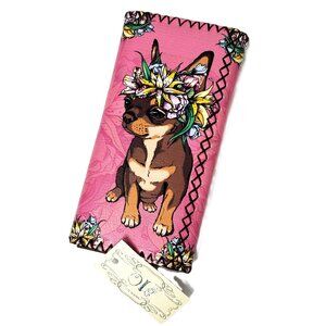 Wallet Pug with Flowers Faux Leather Pink Ole’ - NWT